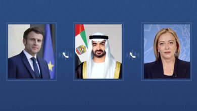 الرئيس الإماراتي يناقش مع ماكرون وميلوني أمن المنطقة وتعزيز التعاون المشترك