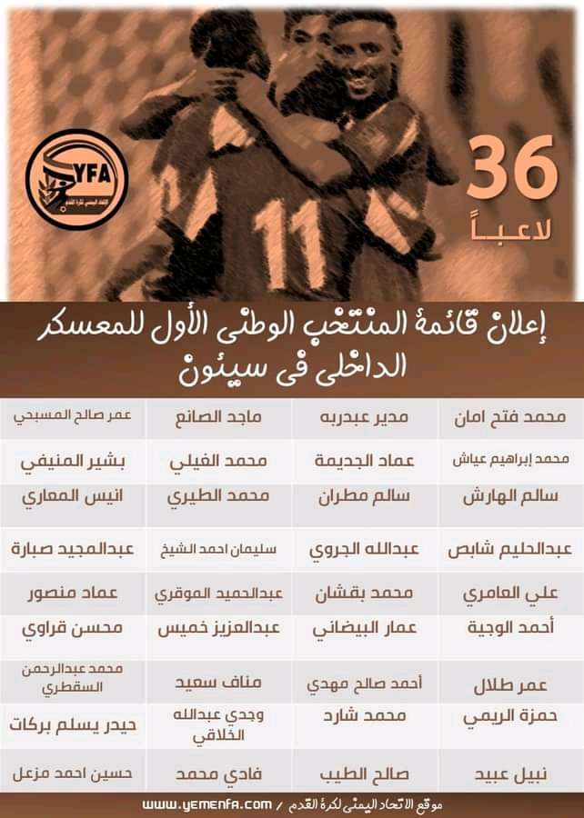 اليمن.. القائمة الأولية المشاركة بالتصفيات النهائية المؤهلة إلى كآس آسيا