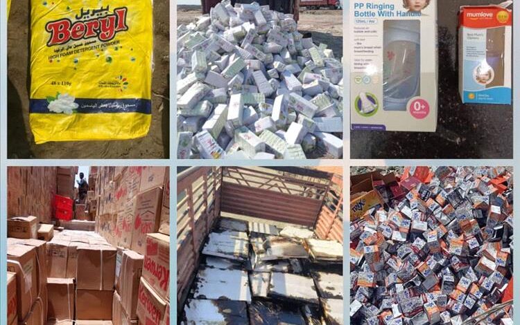 حملة رقابية شاملة: إتلاف منتجات غذائية وصناعية غير مطابقة للمواصفات في عدن وتعز والمهرة