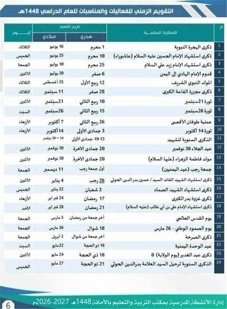 مليشيا الحوثي تدرج فعاليات طائفية وعسكرية في التقويم المدرسي للعام الدراسي 1448هـ