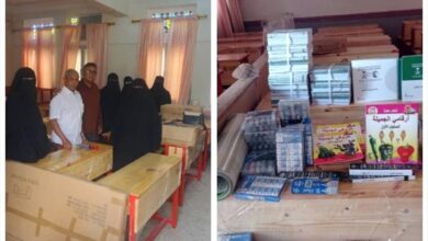 سلمان للإغاثة يسلم الادارة العامة لمحو الأمية عدن مقاعد دراسية وأدوات ووسائل تعليمية