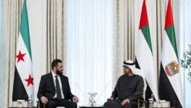 الرئيس الإماراتي يستقبل الشرع ويبحثان تعزيز التعاون الثنائي