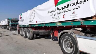 "الفارس الشهم3" وصول أربع قوافل مساعدات إماراتية إلى غزة خلال أسبوع 3 "الفارس الشهم3" وصول أربع قوافل مساعدات إماراتية إلى غزة خلال أسبوع