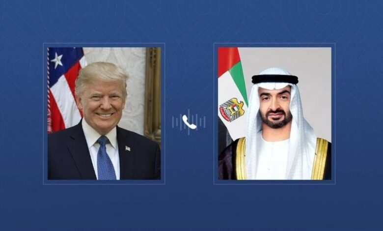 اتصال هاتفي بين رئيس الإمارات والرئيس الأميركي لبحث تطورات المنطقة والاعتداءات الإيرانية 1 اتصال هاتفي بين رئيس الإمارات والرئيس الأميركي لبحث تطورات المنطقة والاعتداءات الإيرانية